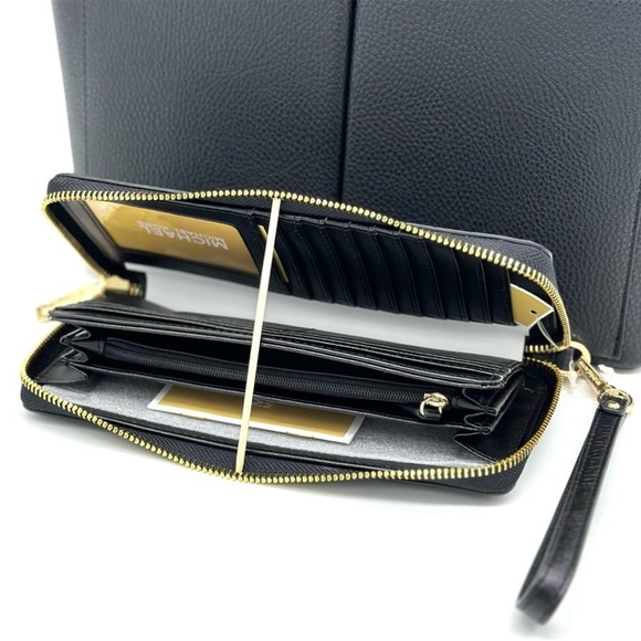 Michael Kors Jet Set Medium Pocket Tote Bag & Continental Wallet Wristlet Black - Picture 10 of 13